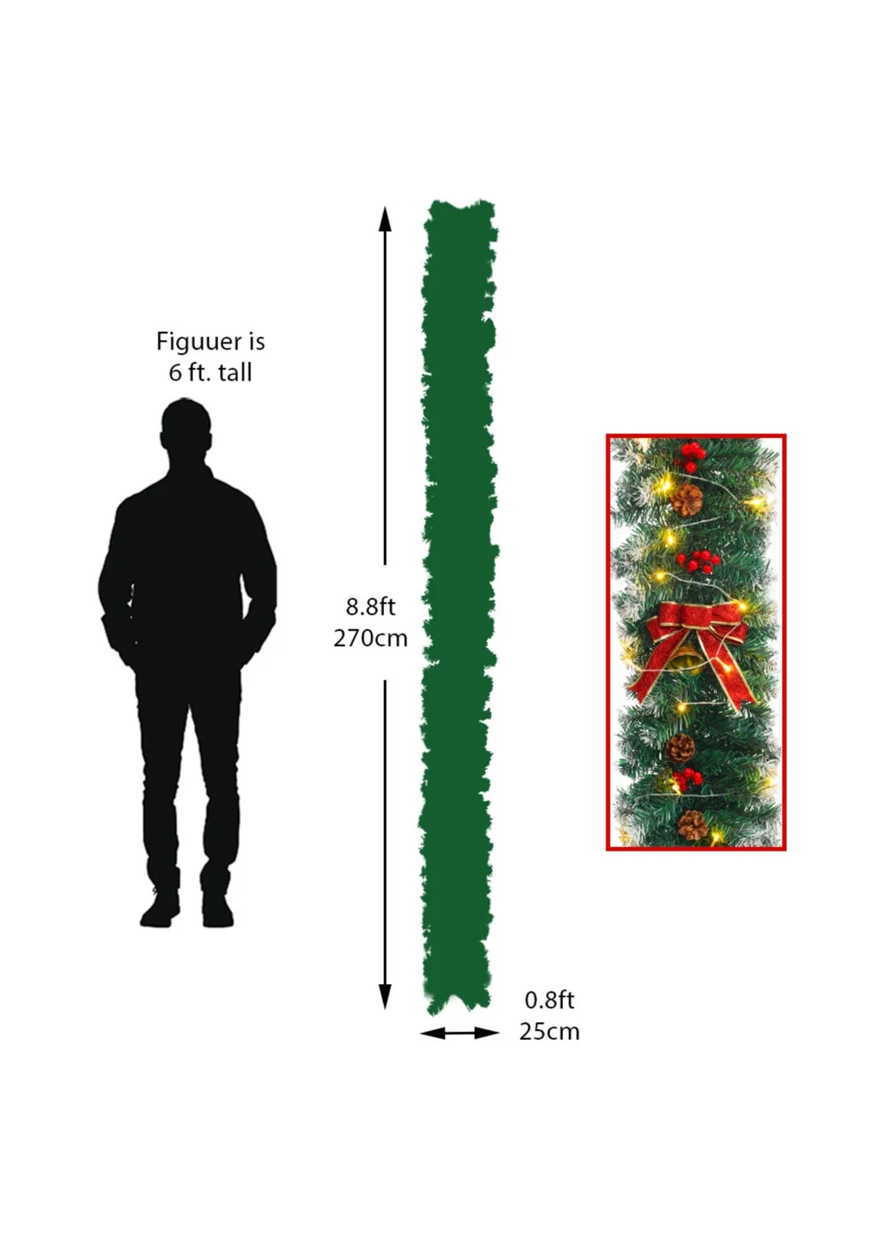 Lifeideas Multicoloured Spruced Artificial Lighted Christmas Garland Holiday Decoration - One Size Image 2