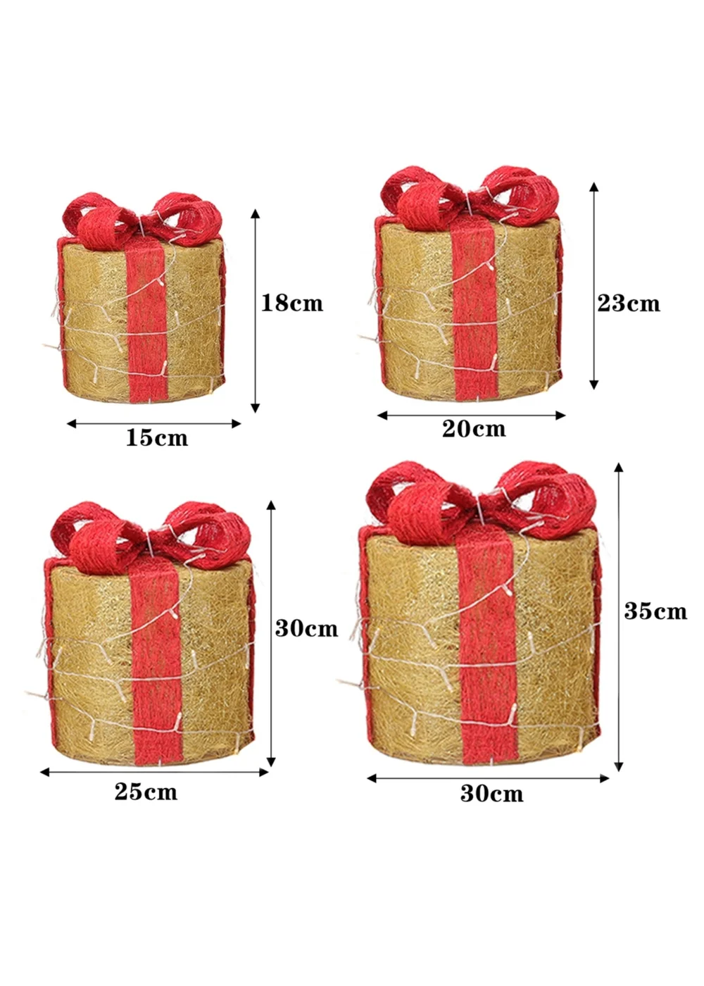 Lifeideas Gold 4Pcs Christmas Gift Box Decorations with LED String Lights - One Size Image 2