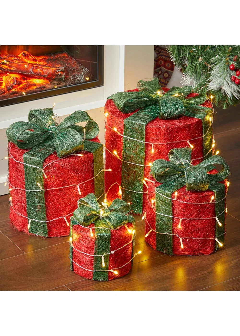 Lifeideas 4Pcs Christmas Gift Box Decorations with LED String Lights - One Size Image 1