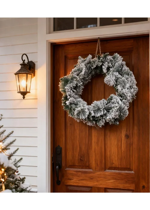 Lifeideas Green Snow‑Flocked Artificial Christmas Wreath 50cm - One Size Image 1