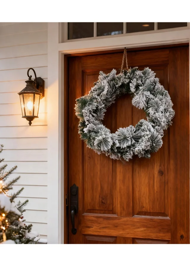 Lifeideas Green Snow‑Flocked Artificial Christmas Wreath 50cm