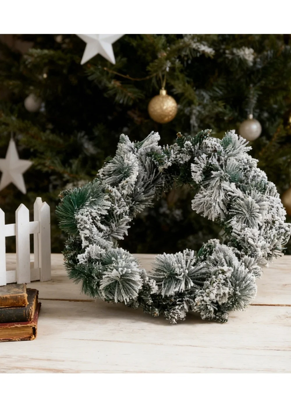Lifeideas Green Snow‑Flocked Artificial Christmas Wreath 50cm - One Size Image 5