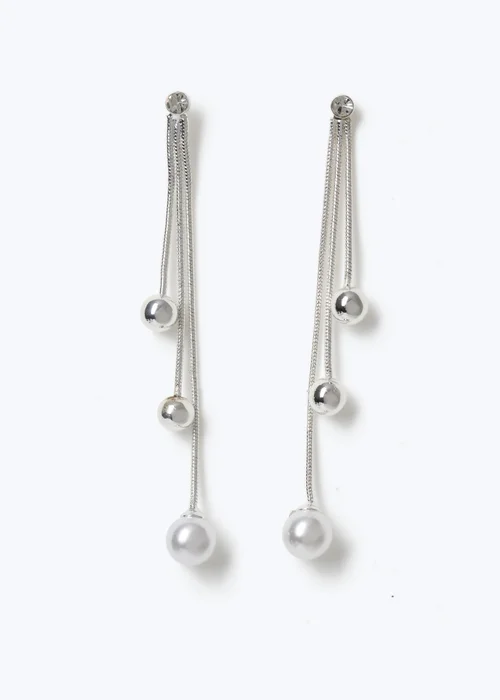 Muse Pearl and Silver Ball Drop Earrings - One Size Image 1