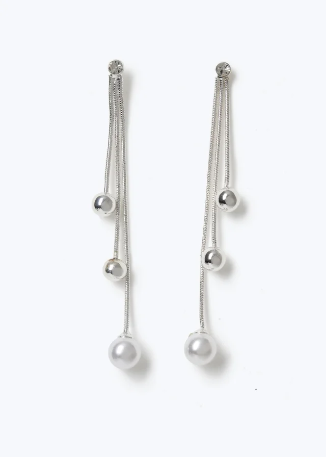 Muse Pearl and Silver Ball Drop Earrings