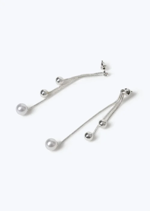 Muse Pearl and Silver Ball Drop Earrings - One Size Image 2