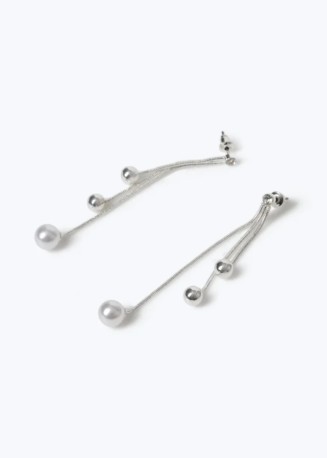 Muse Pearl and Silver Ball Drop Earrings