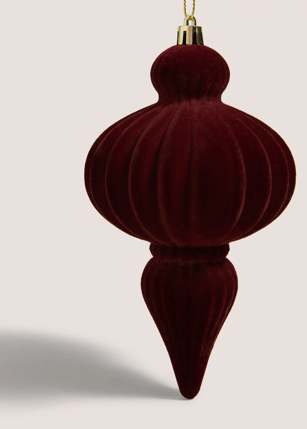 Burgundy Flocked Ribbed Tree Decoration Image 2