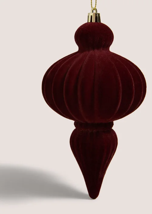 Burgundy Flocked Ribbed Tree Decoration Image 2