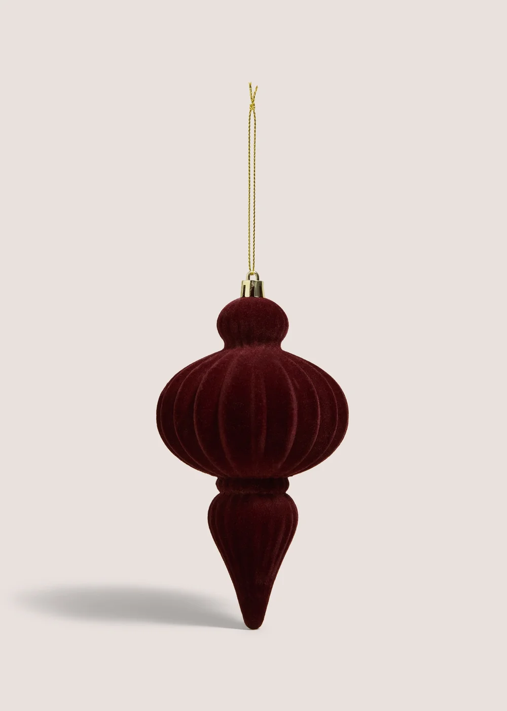 Burgundy Flocked Ribbed Tree Decoration Image 1