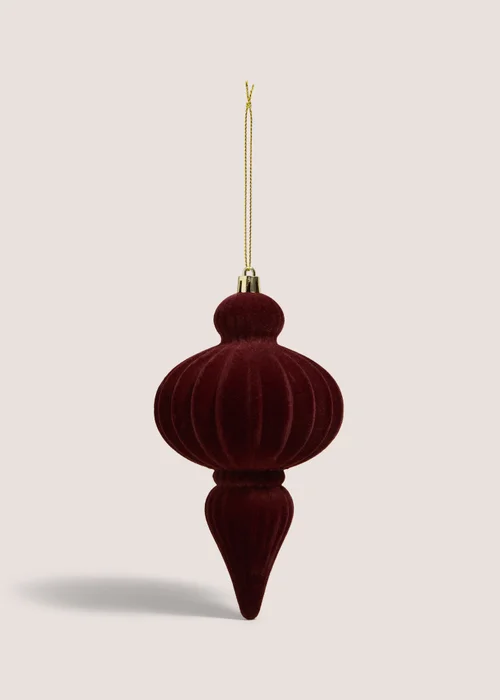 Burgundy Flocked Ribbed Tree Decoration Image 1