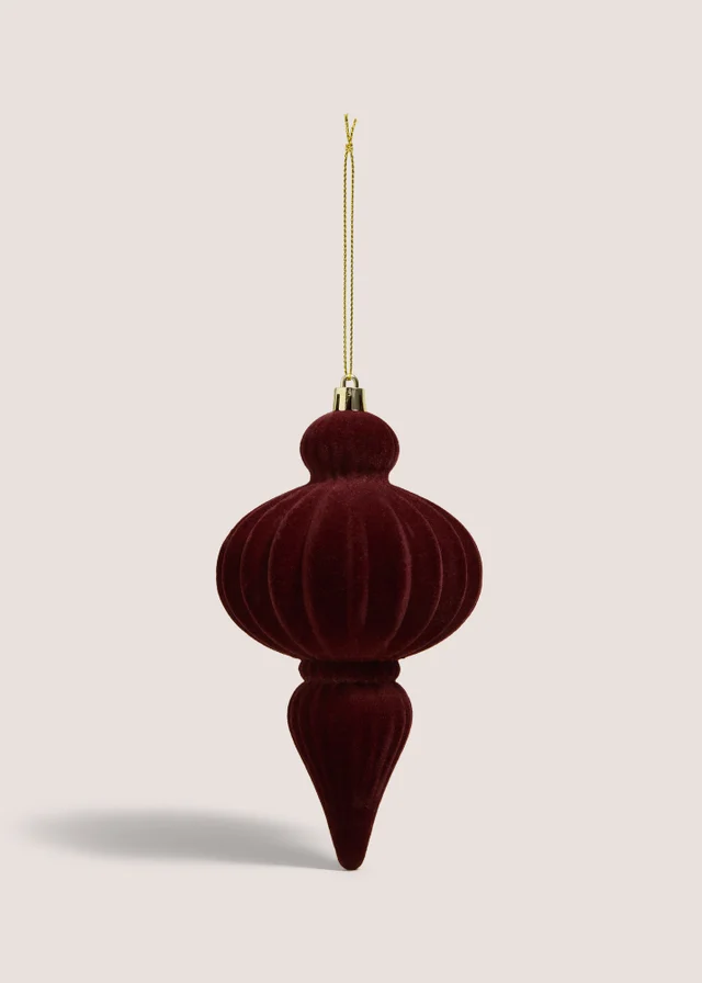 Burgundy Flocked Ribbed Tree Decoration