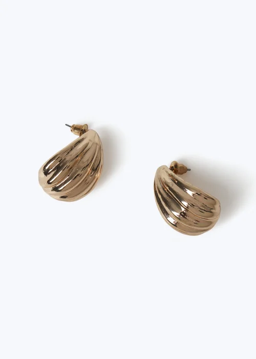 Muse Gold Chunky Gold Ridge Hoop Earrings - One Size Image 2