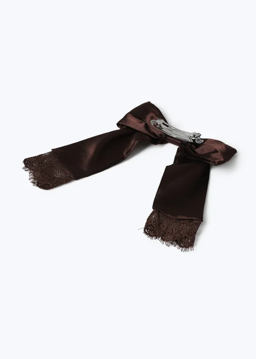 Muse Chocolate Brown Satin Bow Hair Clip - One Size Image 3
