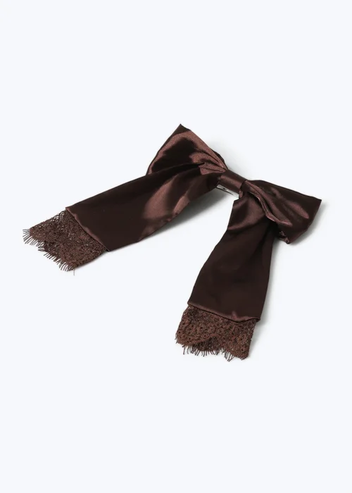 Muse Chocolate Brown Satin Bow Hair Clip - One Size Image 2