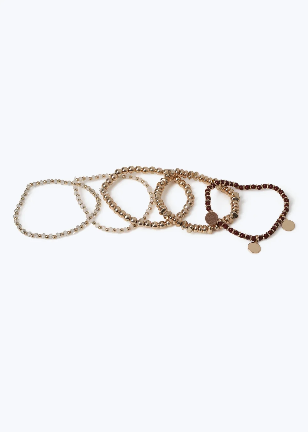 5 Pack Gold and Brown Bracelets - One Size Image 2