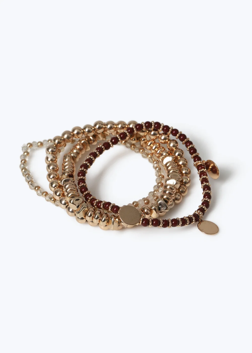 5 Pack Gold and Brown Bracelets - One Size Image 1