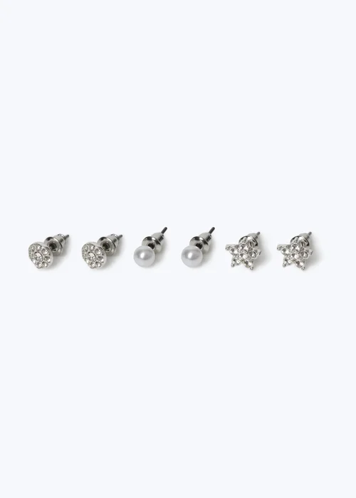 3 Pack Muse Silver Pearl Flower Stud Earrings - One Size Image 2