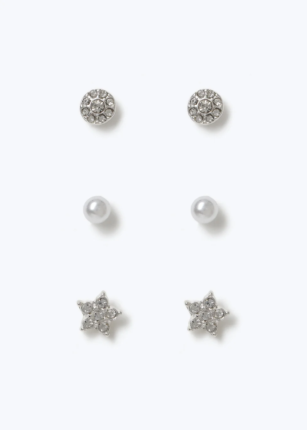 3 Pack Muse Silver Pearl Flower Stud Earrings - One Size Image 1