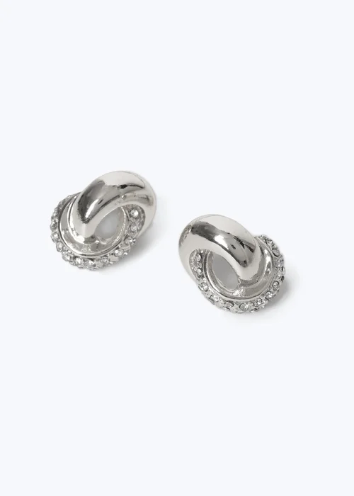 Muse Silver Rhinestone Knot Stud Earrings - One Size Image 2