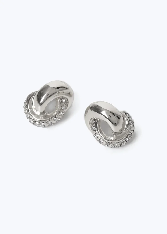 Muse Silver Rhinestone Knot Stud Earrings