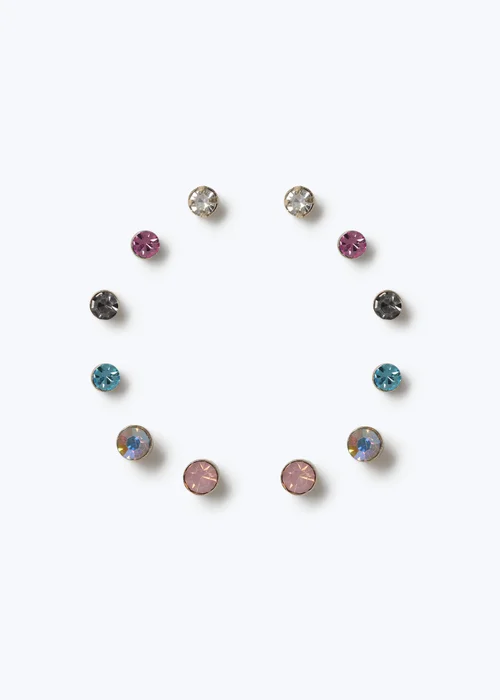 6 Pack Multicoloured Stud Earrings - One Size Image 1