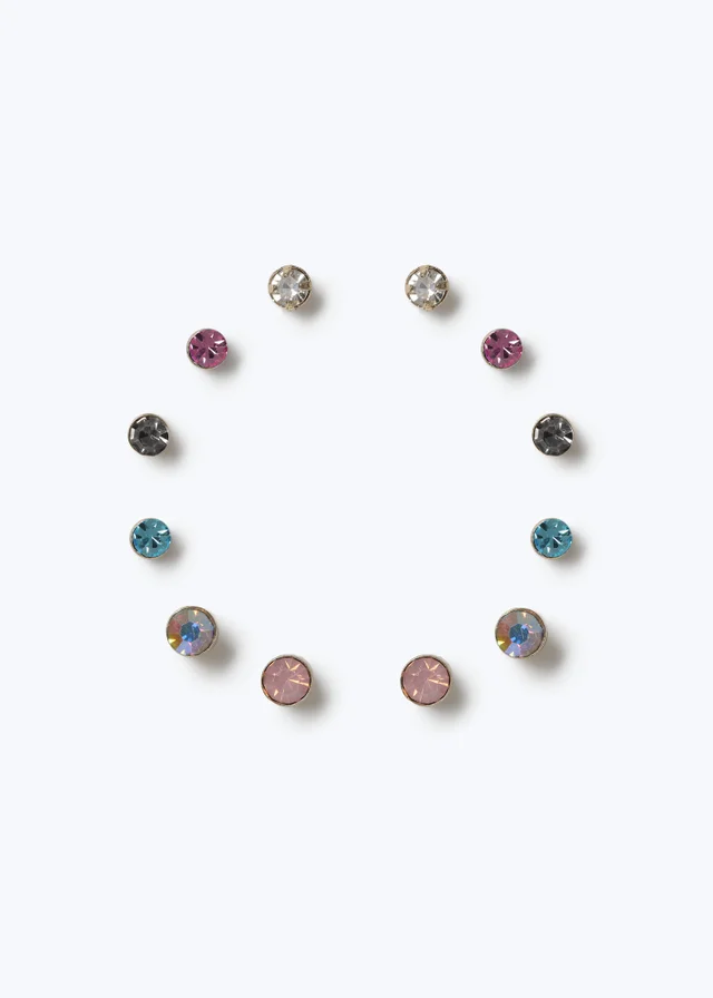 6 Pack Multicoloured Stud Earrings