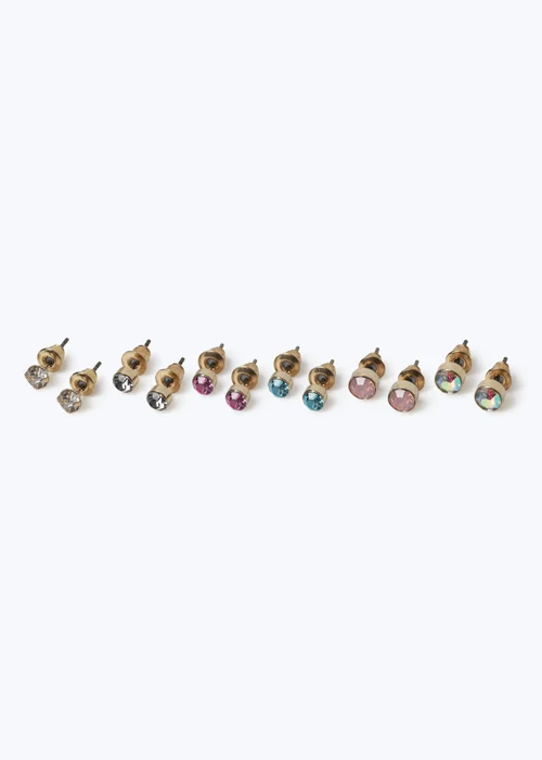 6 Pack Multicoloured Stud Earrings - One Size Image 2