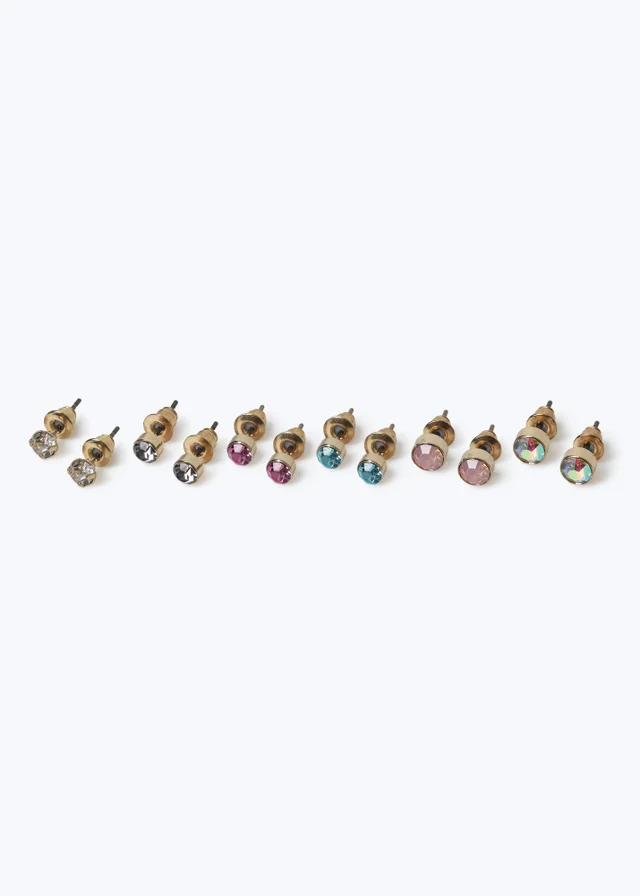 6 Pack Multicoloured Stud Earrings