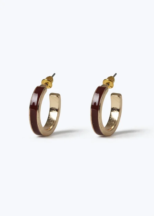 Muse Gold/Burgundy Mini Hoop Earrings - One Size Image 1