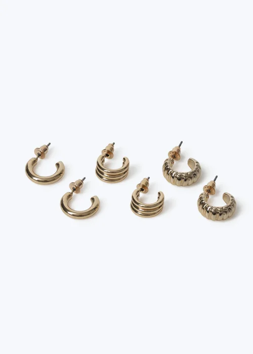 3 Pack Muse Gold Ridged Earrings - One Size Image 2