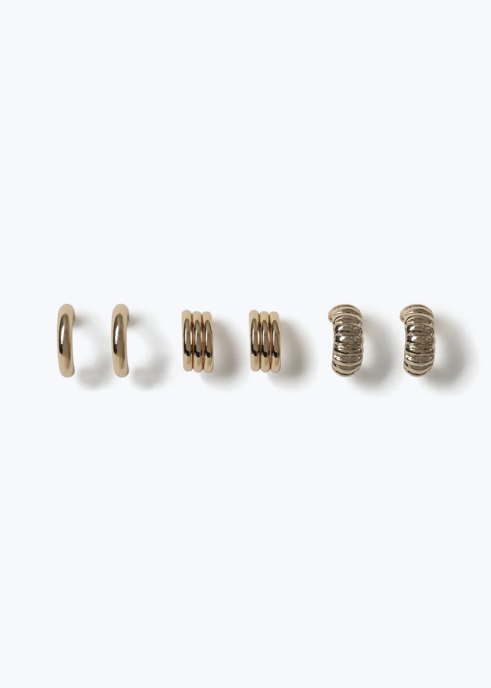 3 Pack Muse Gold Ridged Earrings - One Size Image 1