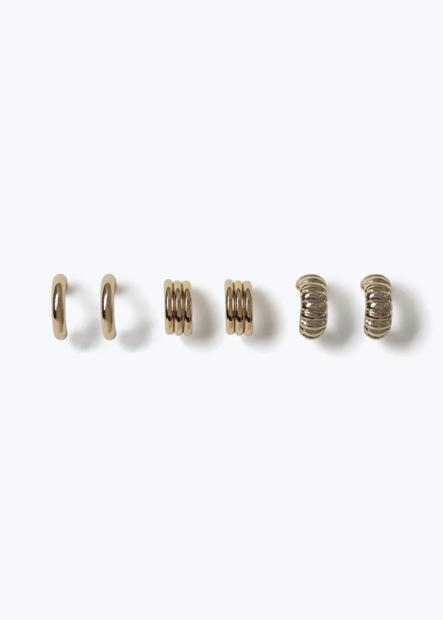3 Pack Muse Gold Ridged Earrings