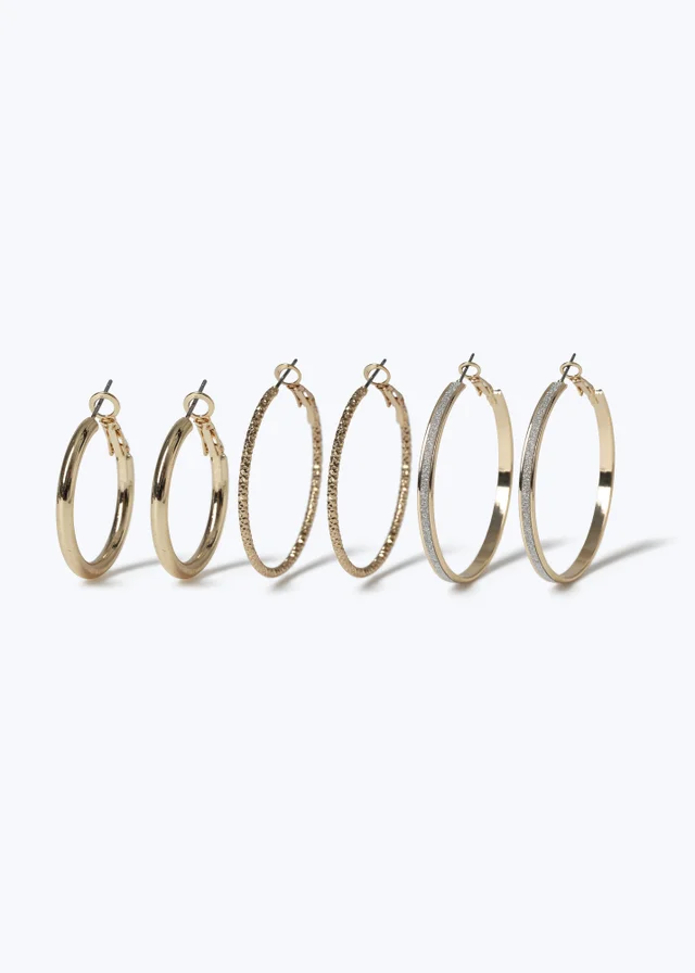 Muse 3 Pack Gold Glitter Hoops