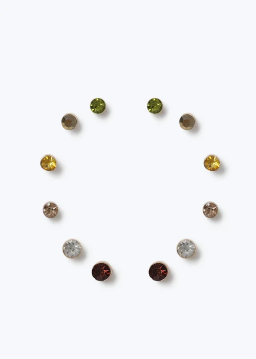 6 Pack Muse Multicoloured Topaz Studs - One Size Image 1