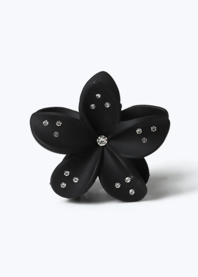 Muse Black Rhinestone Flower Claw Clip