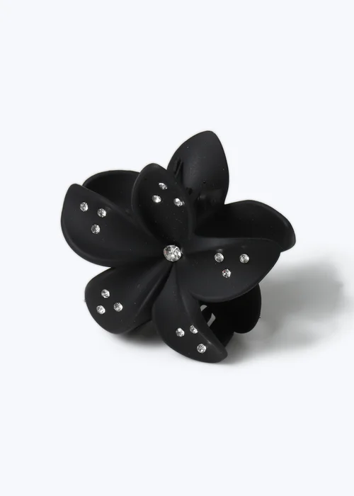 Muse Black Rhinestone Flower Claw Clip - One Size Image 2