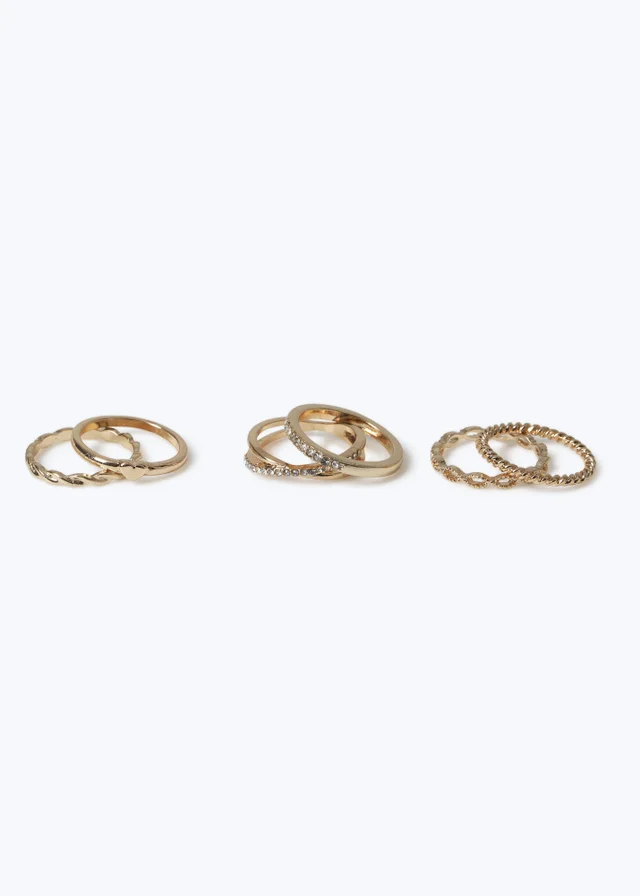 Muse Gold Stacking Heart Rhinestone Ring Multipack