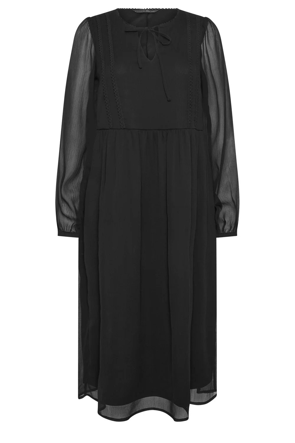 PixieGirl Petite Black Chiffon Tie Neck Midi Dress - 6 Image 5