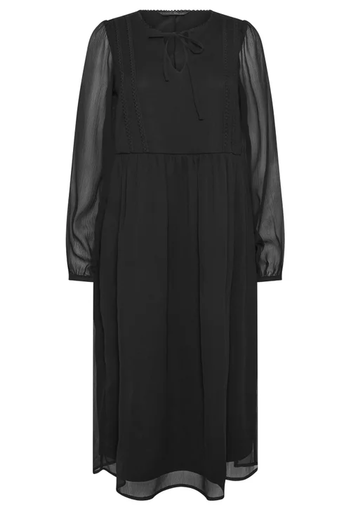 PixieGirl Petite Black Chiffon Tie Neck Midi Dress - 6 Image 5