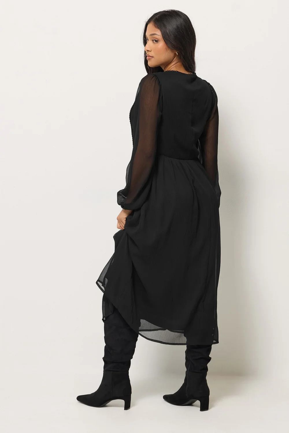 PixieGirl Petite Black Chiffon Tie Neck Midi Dress - 6 Image 3