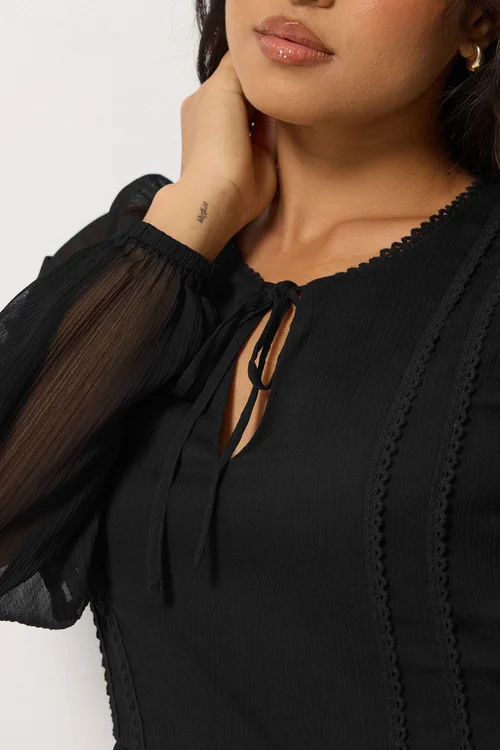 PixieGirl Petite Black Chiffon Tie Neck Midi Dress - 6 Image 4