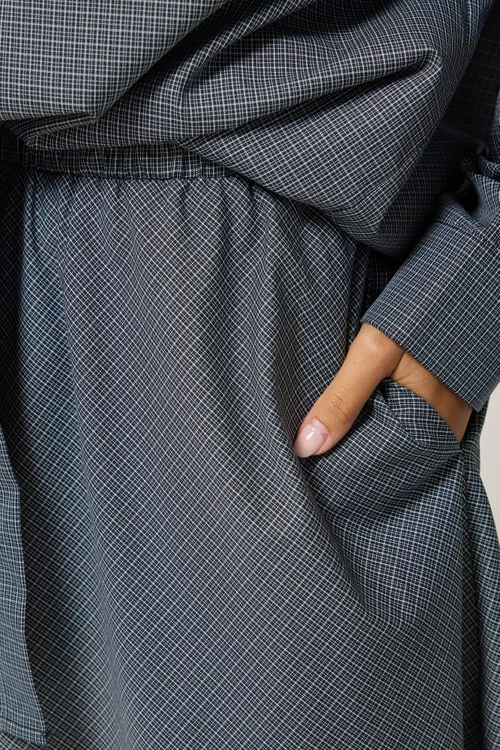 PixieGirl Petite Navy Blue Gingham Cotton Maxi Skirt - 18 Image 4