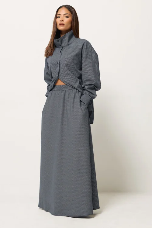 PixieGirl Petite Navy Blue Gingham Cotton Maxi Skirt - 18 Image 1
