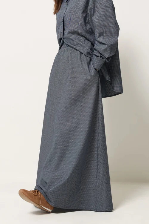 PixieGirl Petite Navy Blue Gingham Cotton Maxi Skirt - 18 Image 2
