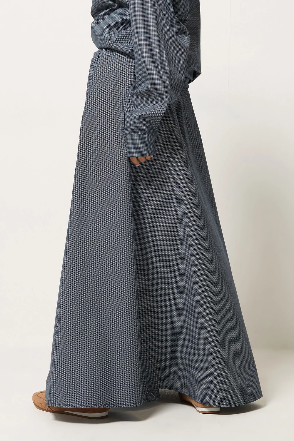 PixieGirl Petite Navy Blue Gingham Cotton Maxi Skirt - 18 Image 3