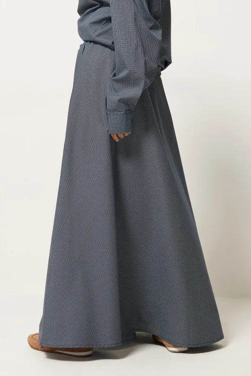 PixieGirl Petite Navy Blue Gingham Cotton Maxi Skirt - 18 Image 3