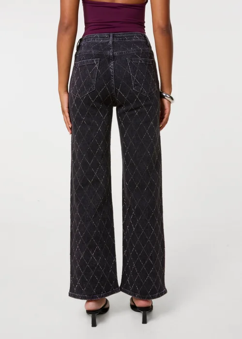 Pink Vanilla Black Diamante Diamond Wide Leg Jeans - S Image 4