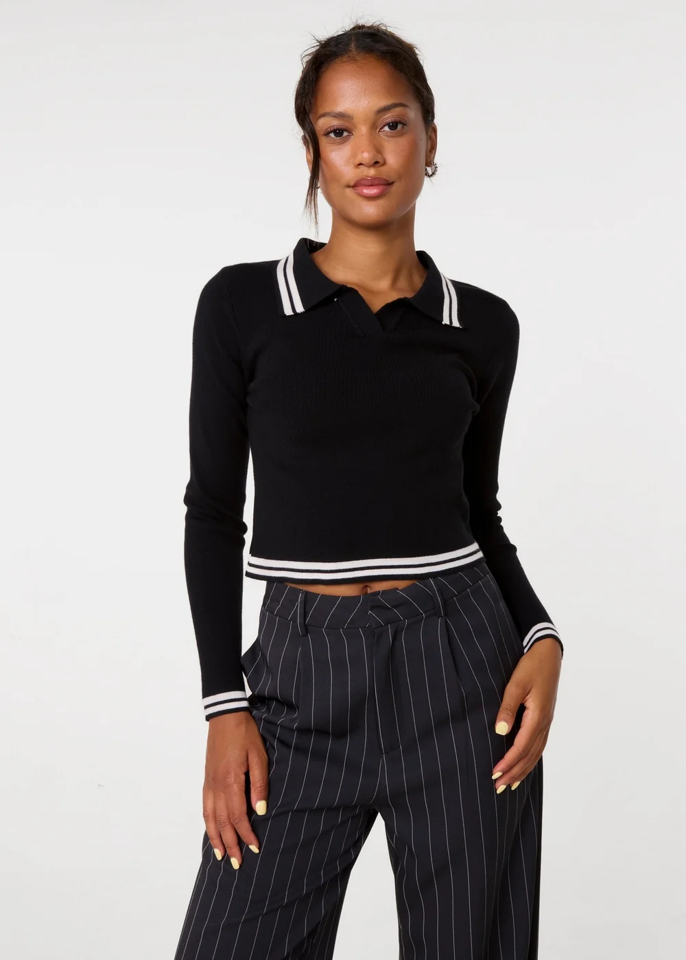 Pink Vanilla Black Contrast Knitted Jumper - S/M Image 1