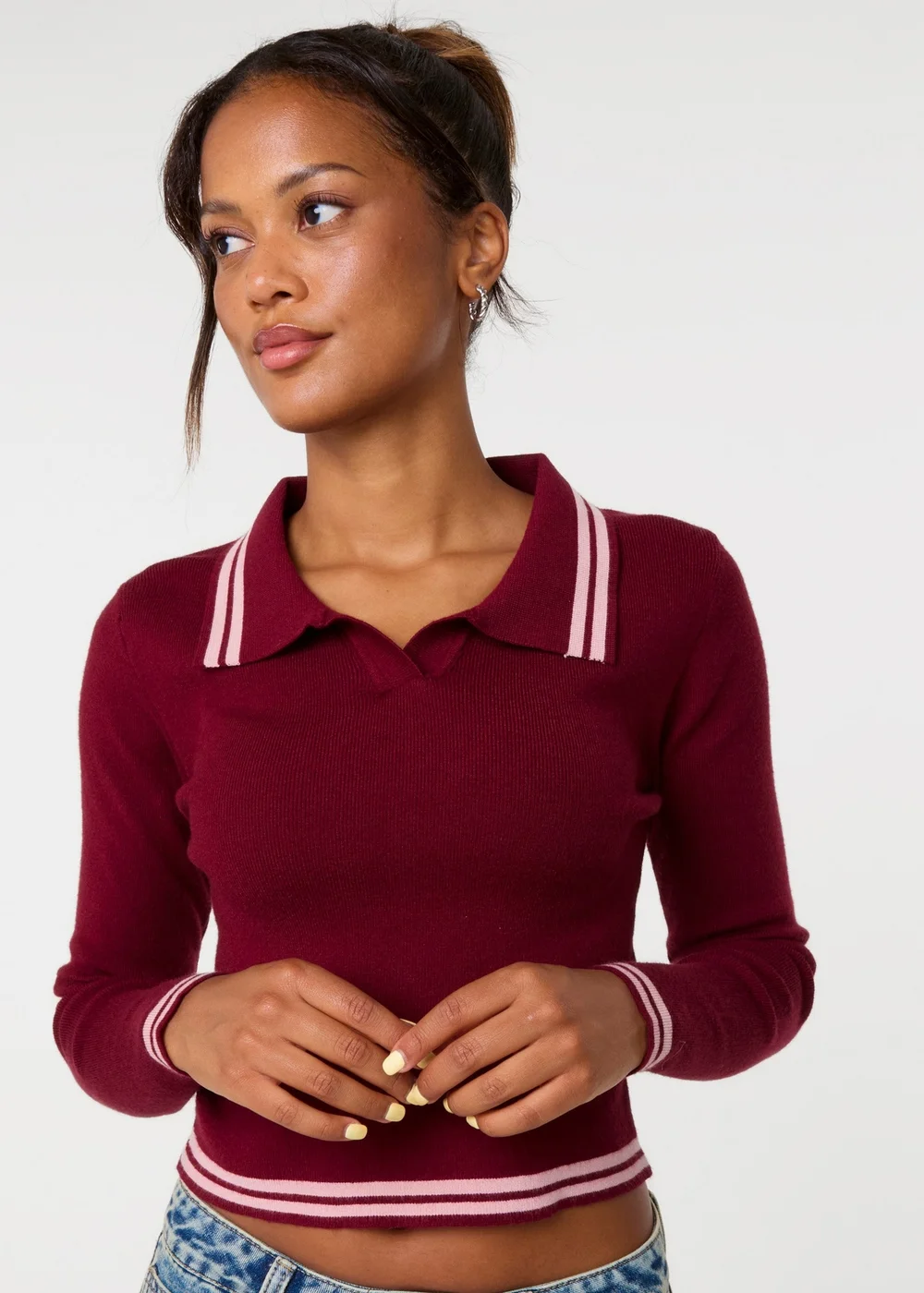Pink Vanilla Red Contrast Knitted Jumper - M/L Image 3