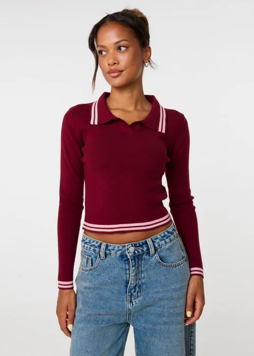 Pink Vanilla Red Contrast Knitted Jumper - M/L Image 1
